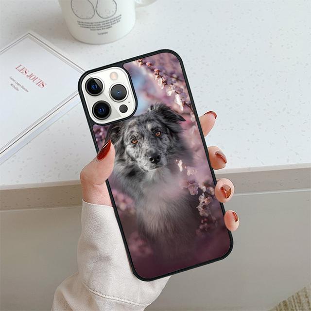 Linda Capa de Telefone com Flor de Cão Border Collie Para iPhone 17 Air 14 15 16 13 12 Capa Para Apple Pro Max 6S Plus
