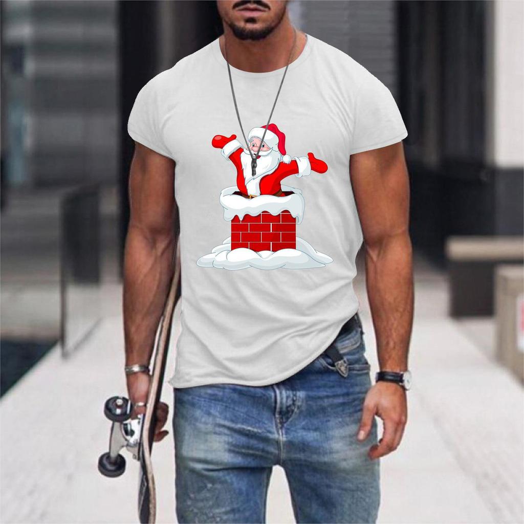 Weihnachts-T-Shirts 3d Lustiger Weihnachtsmann-Druck Übergroße Oberteile T-Shirts Herrenhemden Sommerurlaub Lässig O-Ausschnitt Männlich Harajuku Kleidung