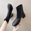 Fashion Square Toe Blockabsatz Stiefeletten für Frauen Square Toe Mode Damen Warme Winter Kurze Stiefel Reißverschluss Square Heels Shoes2024
