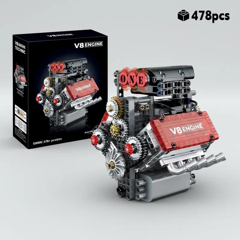 478 deler Motorisert Mekanisk V8 Motor Byggesett Technic Modellbil Deler Samlersett Julegave Til Menn Gutter