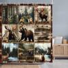 Vintage Lattice Outdoor Camping Shower Curtain Bear Deer Forest Rustic Wooden Panels Shower Curtains Bathroom Decor With Hooks