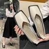 2025 Flat Shoes Women Square Toe Single Shoes Simple Temperament Leather Shoes Spring Round Toe Heels