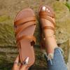 Tofflor dam stor storlek enfärgad rund tå ett ord platt botten utomhus casual sandal tofflor