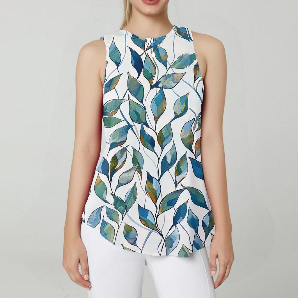 Women's Fashion Casual Sleeveless Vest Vintage Print -neck Sleeveless Top