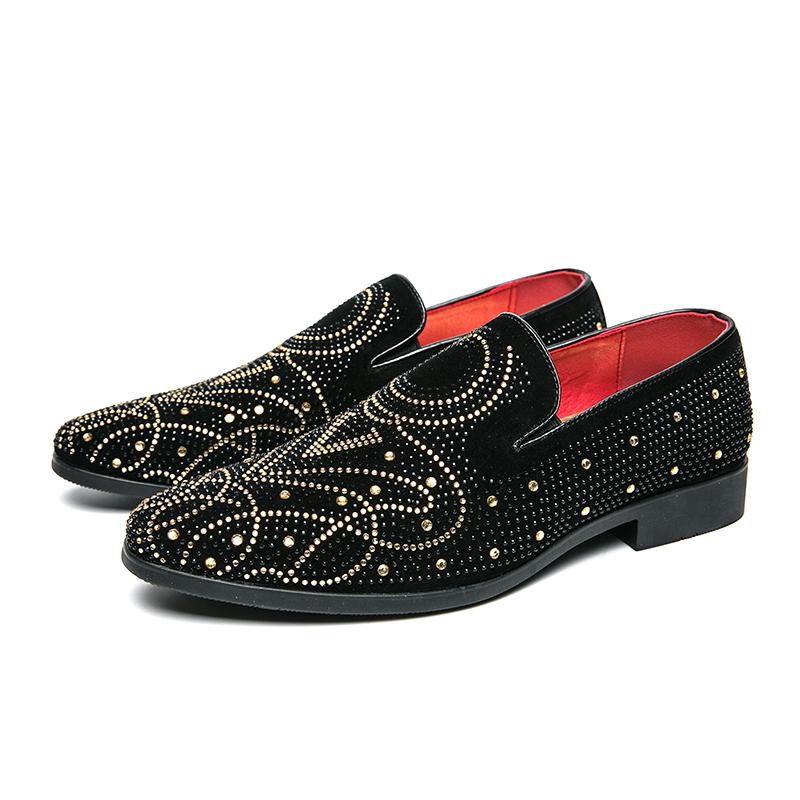 Black Rhinestone Men Dress Shoes Velvet Crystal Luxury Moccasins Men's Loafers Office Business Man Footwear Zapatillas Hombre