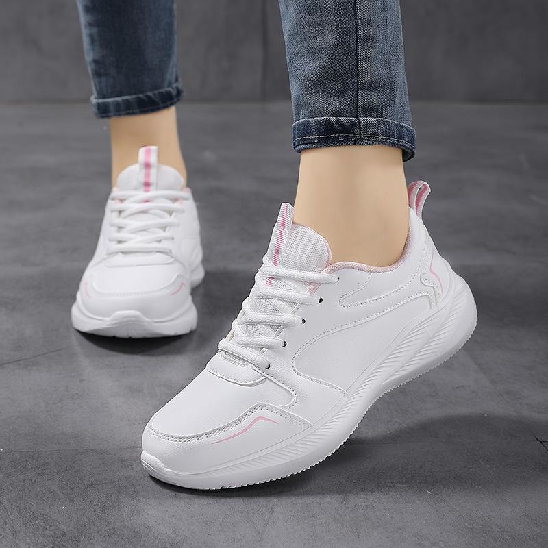 Fashion Autumn Winter Sports Shoes for Women Leather Running Shoes Woman Slip On Lightweight Walking Shoes Black Casual Tennis Shoes
