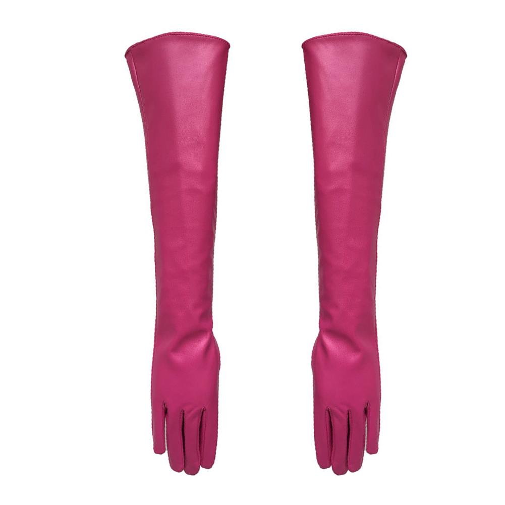 Fashion Lady Solid Color Faux Leather Full Finger Long Arm Gloves Stage Mittens