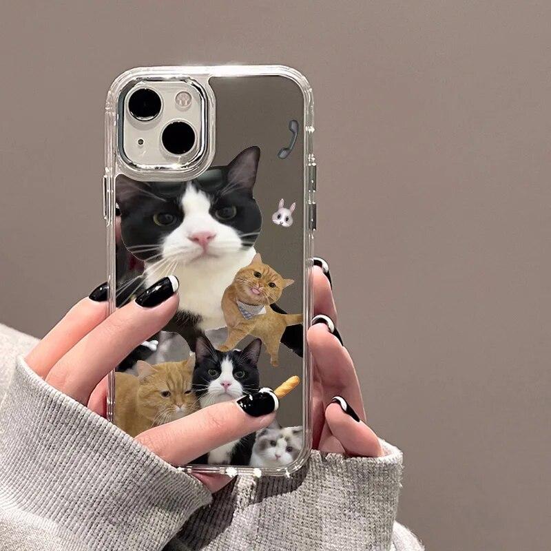 Koreaanse Schattige Kat Zachte Spiegel Telefoonhoesje Voor iPhone 11 Case iPhone 12 15 Pro Max 14 13 Pro XS XR X Mooi Schokbestendig Hoesje Fundas