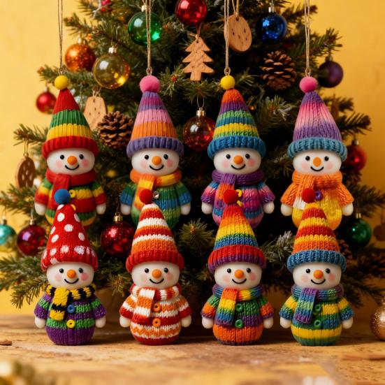 8 stuks kerst sneeuwpop ornamenten voor boom houten sneeuwpop met trui
