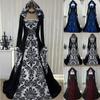Retro Literary Long-sleeved Lace-up Waist Hooded Big Swing Dress Printed Palace Dress Skirt