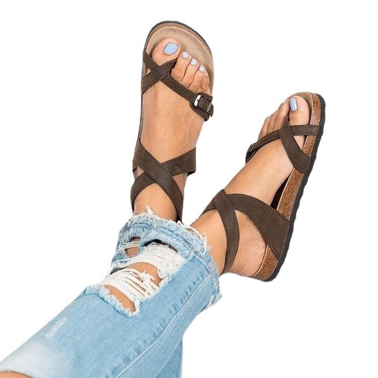 Bequeme Damen Retro Flache Sandalen Zehenfrei Riemchensandalen für Lässige Sommer Hausschuhe
