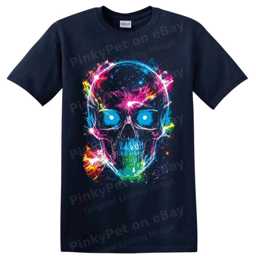 Neónové tričko s lebkou a abstraktními cákanci barvy Gotické umění Grafické tričko Unisex
