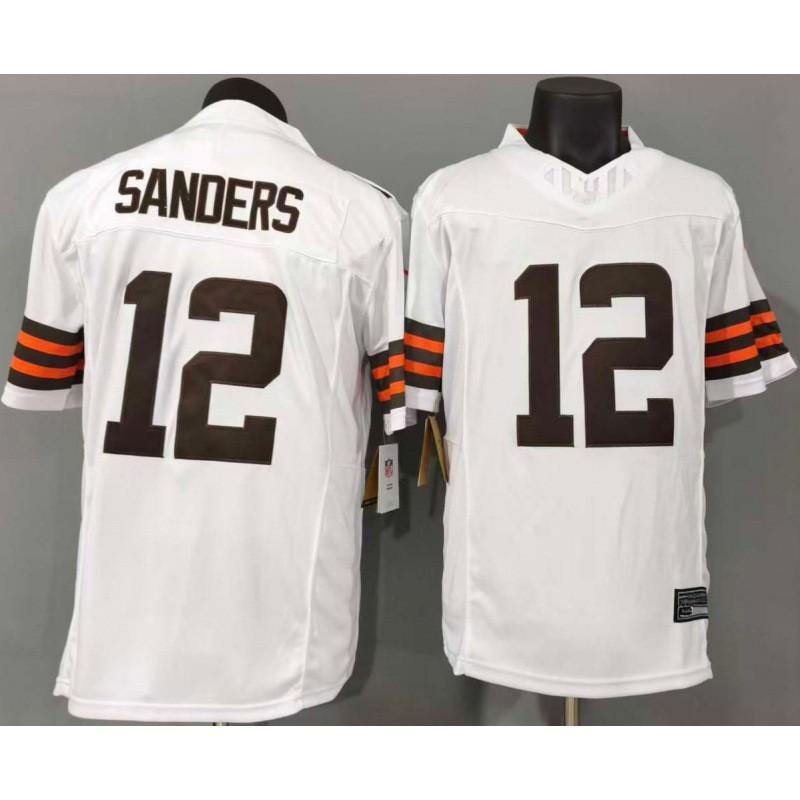 Custom Embroidered Cleveland Browns 12 Sanders Rugby Jersey White Regular Fit Mens Sports Fan Apparel
