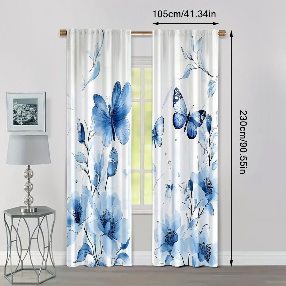2 Stück, Kreative Vorhänge 2D-Druck Violettes Schmetterlingsmuster Vielseitig 100% Polyester (ohne Stange) Wärmedämmung und Raum