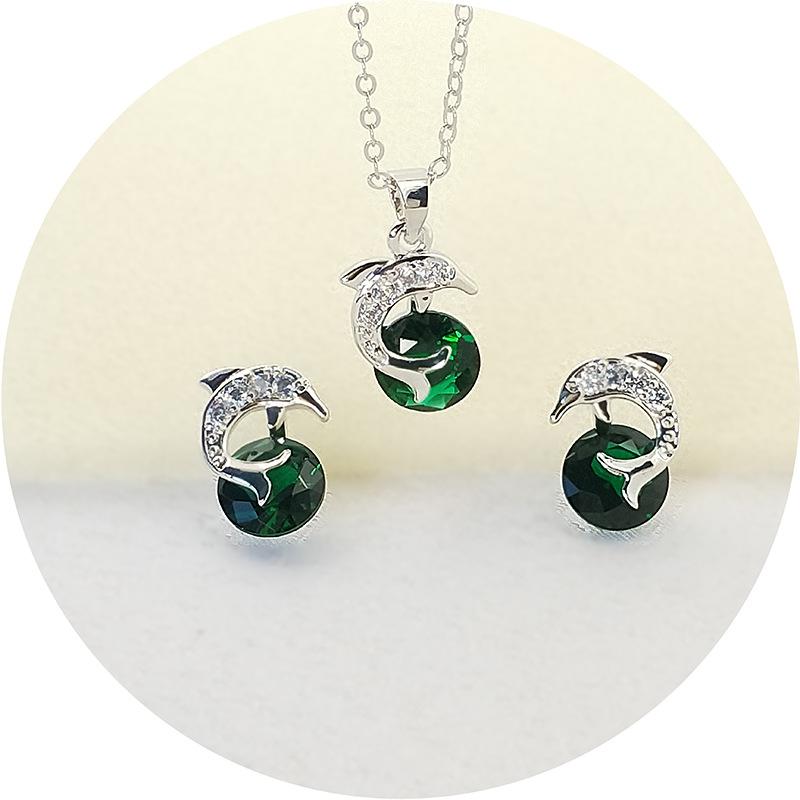 Minimally Designed Dolphin Necklace Earrings Zircon Jewelry Set European and American Fashion Two Piece Jewelry Set