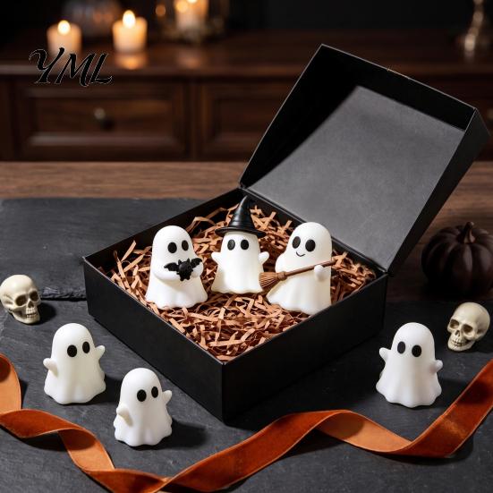 Spooky Halloween Table Decorations Luminous Mini Ghost Figurines, Glow In The Dark Cute PVC Statues Miniature Statue for Micro Landscape, Tiered Tray