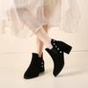 New Women's Shoes Back Zipper Ankle Boots Women's Retro Modern Boots Women's Rivet Pointed Toe Square Heel Large Size