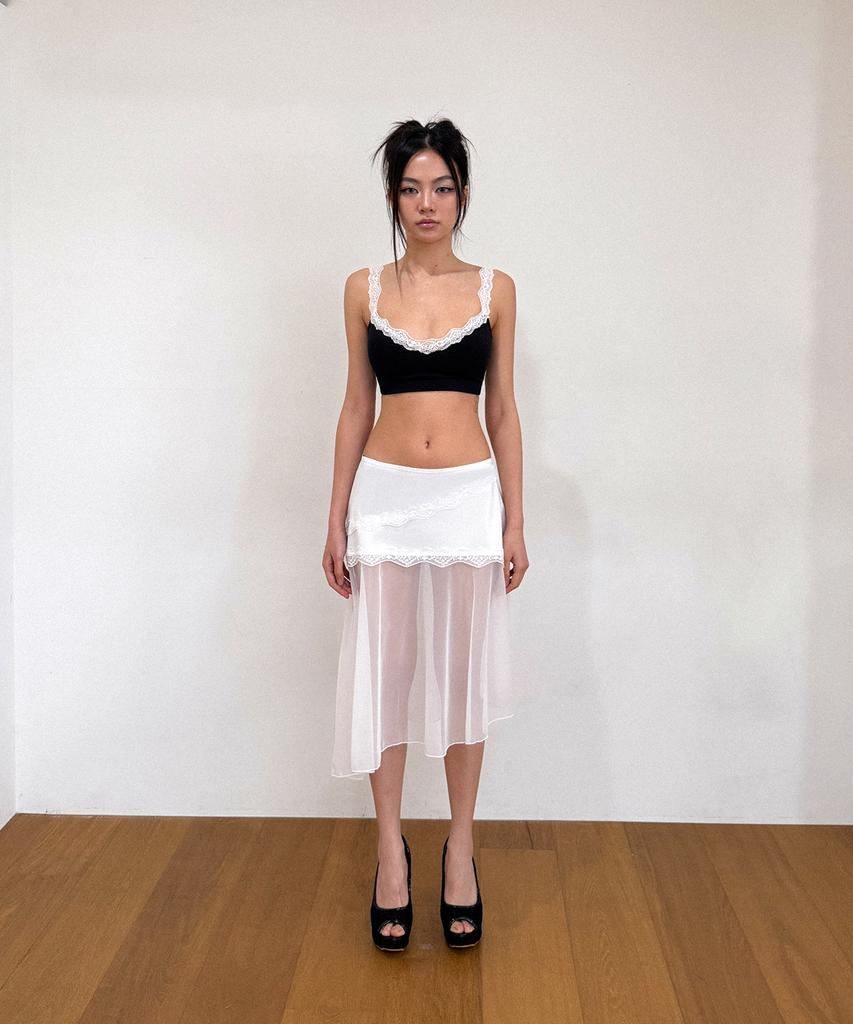 Binaj Lace Diagonal See-Through Skirt Cover-Up (White)