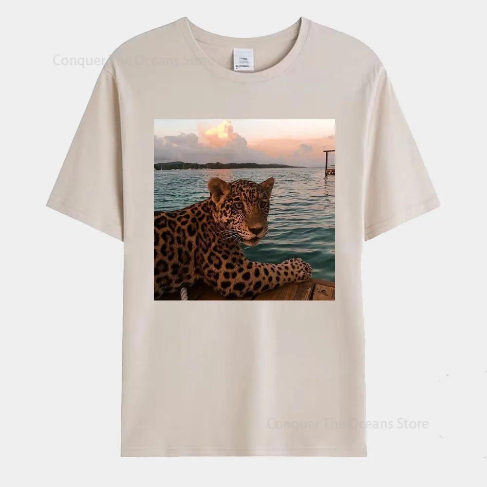 Heren T-shirt met luipaardprint Street Los Casual Korte Mouwen Zomer Ademend Katoen van Hoge Kwaliteit Streetwear Dames Tops