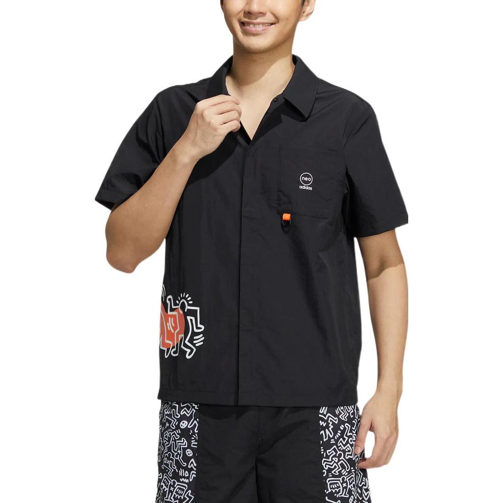 adidas Keith Haring Collaboration Cartoon Print Short Sleeve Shirt Unisex Tops Black HD7260