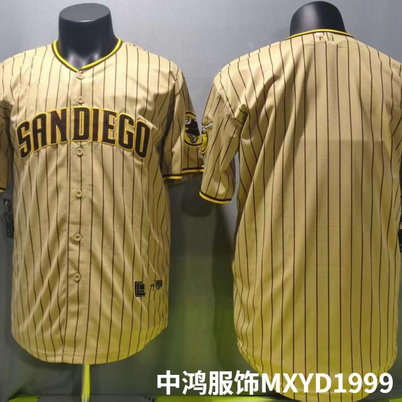 Op maat Geborduurd Baseballshirt Unisex Sportshirt Kaki Gestreept Blanco Padres Stijl