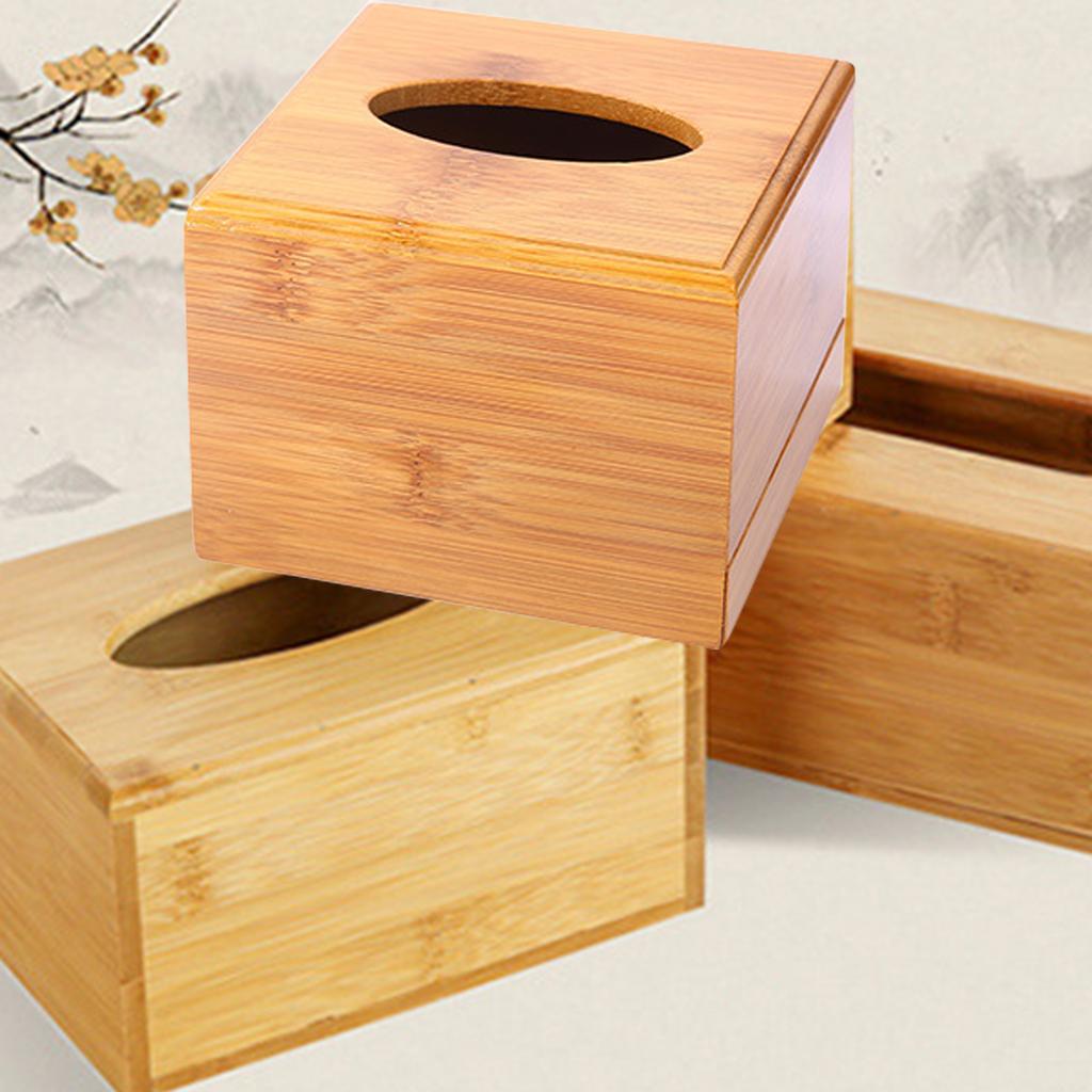 Rectangular Bamboo Tissue Organizer Box Utility Paper Container Large Capacity