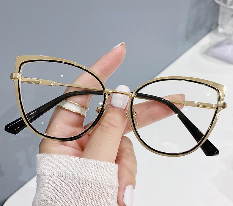Anti-blue Light Glasses Frames Female Optical Feline Spectacle Ladies Classic Presbyopic Retro Cat's Clear Metal Lens Alloy Eye 0~+6 Vision Reading