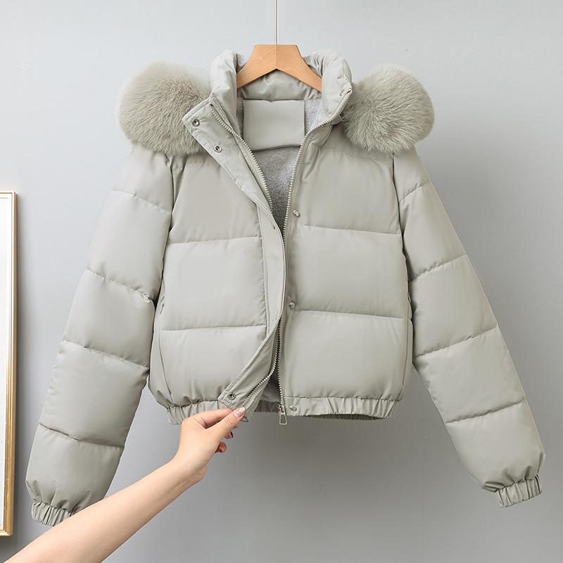 Winter Short Parkas Women's Cotton-padded Clothes Add Velvet Thicken Outerwear Fur Collar Removable Hooded Coats Warm Jackets