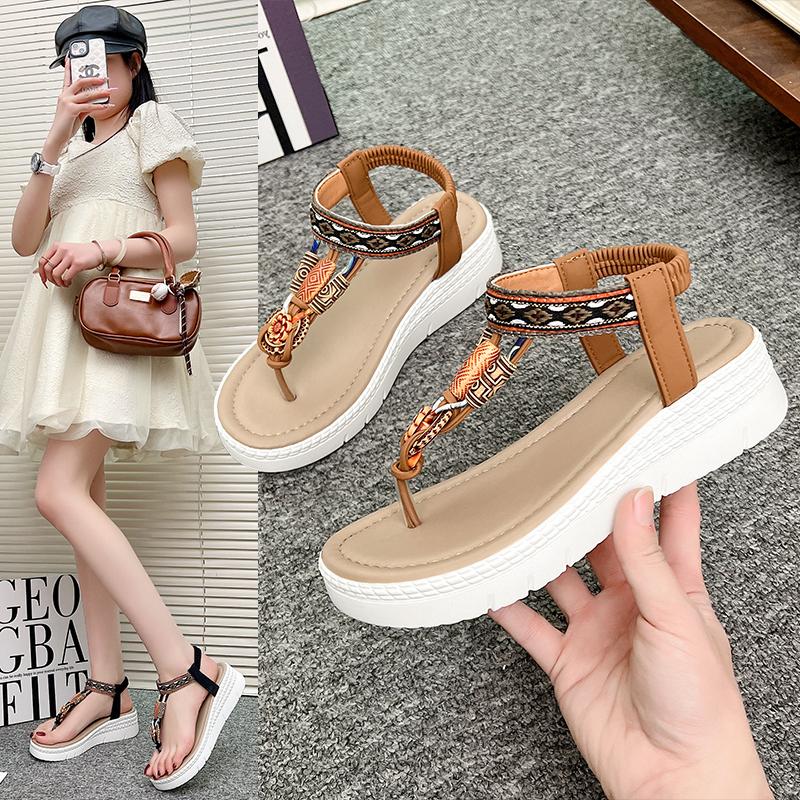 Fashion 2025Plus Size Bohemian Style Flat Sandals for Women Summer Casual Comfortable Beach Shoes Femme Soft Boottom Footwear