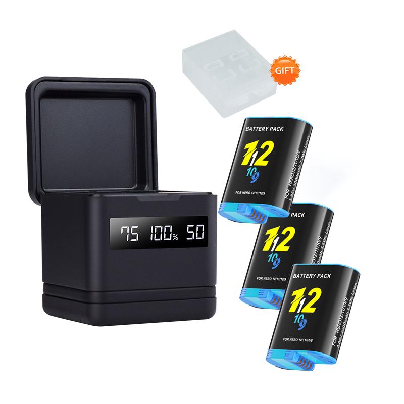 Gopro Hero 9 10 11 12 Kamera için 2000mAh Pil LCD'li 3 Yuvalı Hızlı Şarj Kutusu GoPro Hero12 11 Spor Kameralar için
