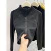 T-shirt chaud en polaire à col semi-haut européen, double fermeture éclair, style Ins, coupe ajustée, manches longues pour femme