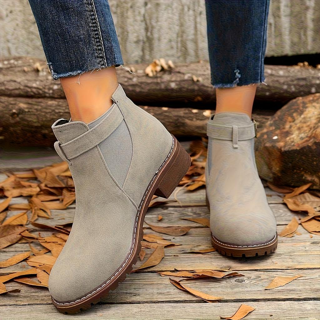 [Comfortable Ankle Boots] Low Heel Women's Slip-On Ankle Boots | Comfortable Fabric Lining, PU Cover Upper & Durable Sole, Versatile Fashion Shoes