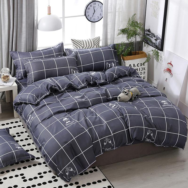 Four-piece Set of Washed Cotton Bedding, Quilt Cover, Bed Sheet Quilt Cover, Simple Nordic Style Kit