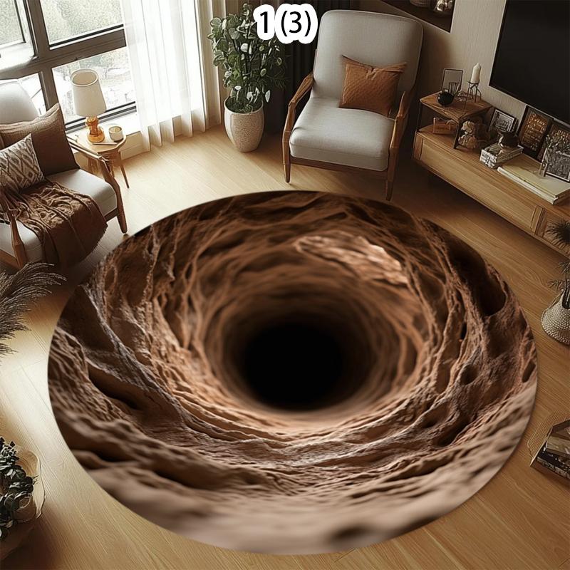 2D Visual Illusion Round Carpet Realistic Hole Abyss Floor Mat Creative Decorative Area Rug for Living Room Bedroom Home Decor