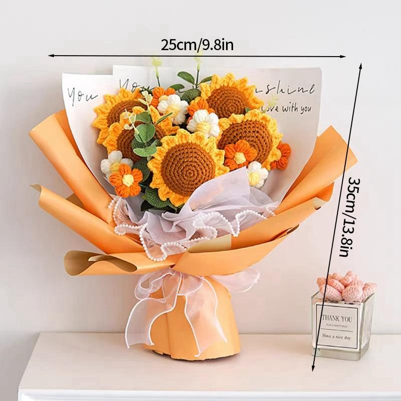 Crocheted Flower Bouquet Knitted Flowers Artificial Flowers Graduation Bouquet Party Supplies Mother'S Day Gift Wedding Gifts