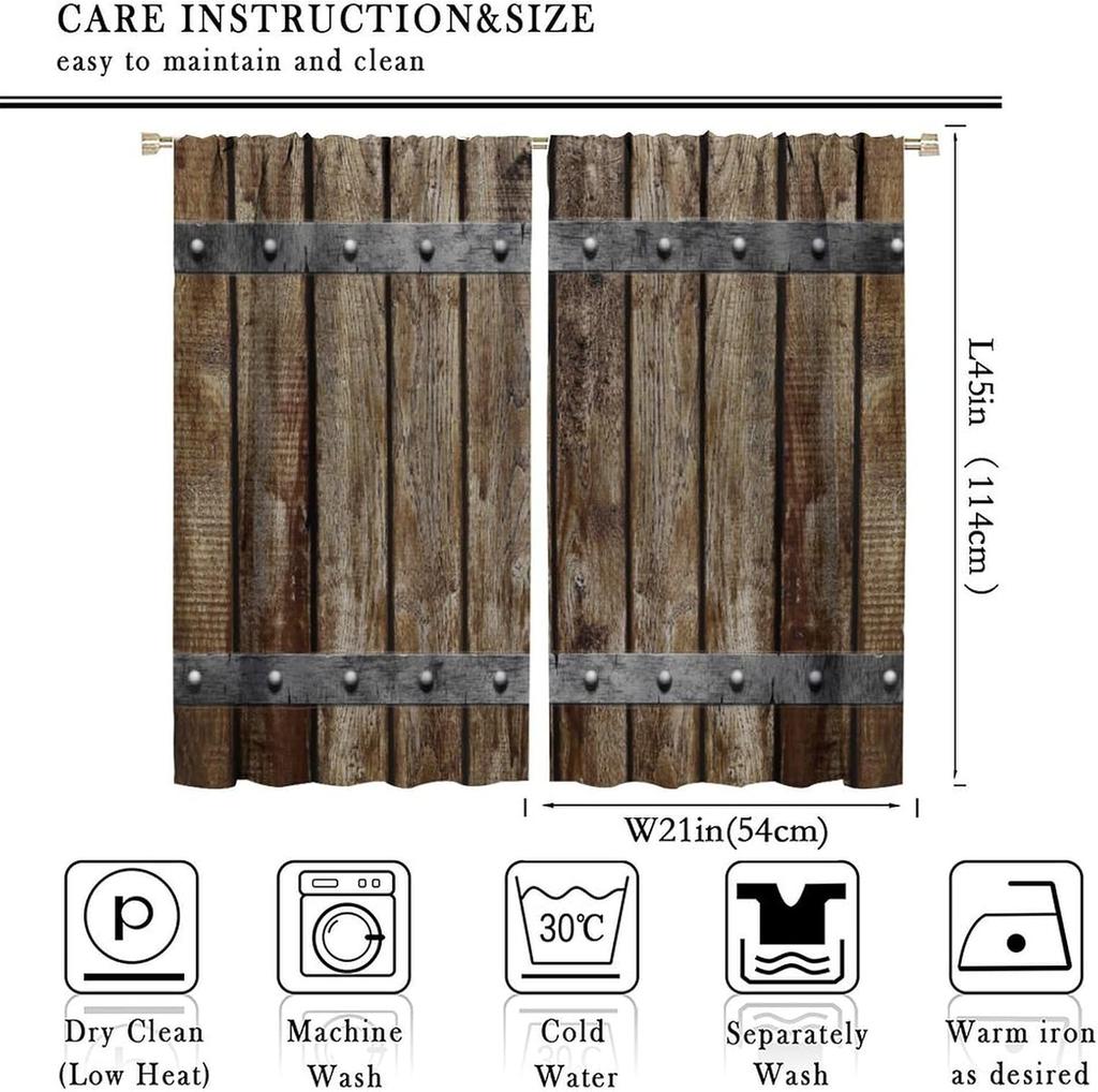 Farmhouse Brown Wooden Curtains Rustic Old Plank Western Vintage Barn Door Prints Window Treatments Drapes Room Darkening Polyester With Rod Pocket