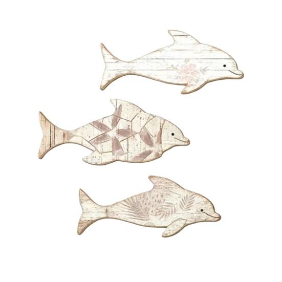 3Pcs/Set Wooden Dolphin Wall Pattern Fish Wall Decoration Flowers Leaves Art for Beach