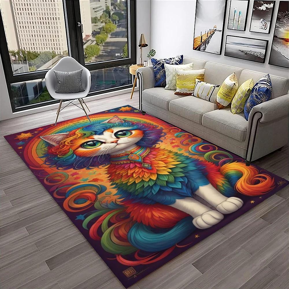 3D Niedliche Katze Blume Cartoon Teppich Teppich für Zuhause Wohnzimmer Schlafzimmer Sofa Fußmatte Dekor, Kinder Spielbereich Teppich Rutschfeste Bodenmatte
