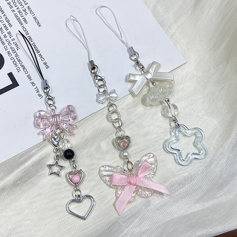 1Pc schattige vlinder kralen handgemaakte lieve meisje sleutelhanger voor IP 11 camera kawaii Y2K liefde vijfpuntige ster telefoon bedels hanger