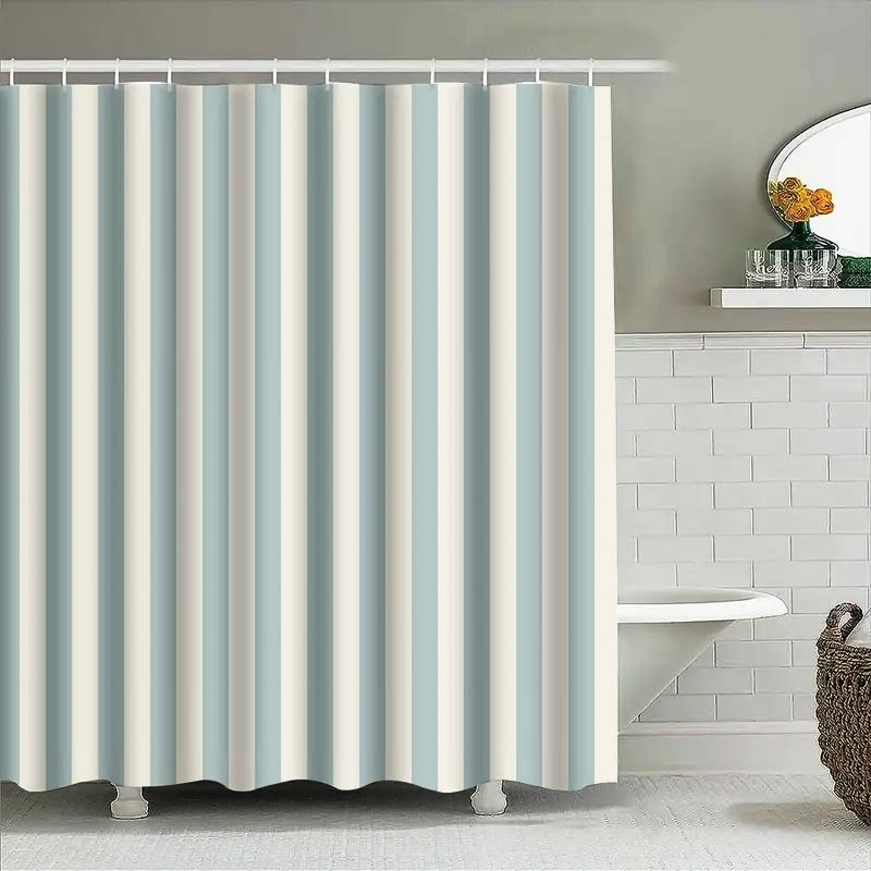 Elegante Tenda da Bagno a Strisce Bianche e Blu Tessuto Impermeabile Design Moderno Minimalista Adatta per la Separazione Umido& Secco