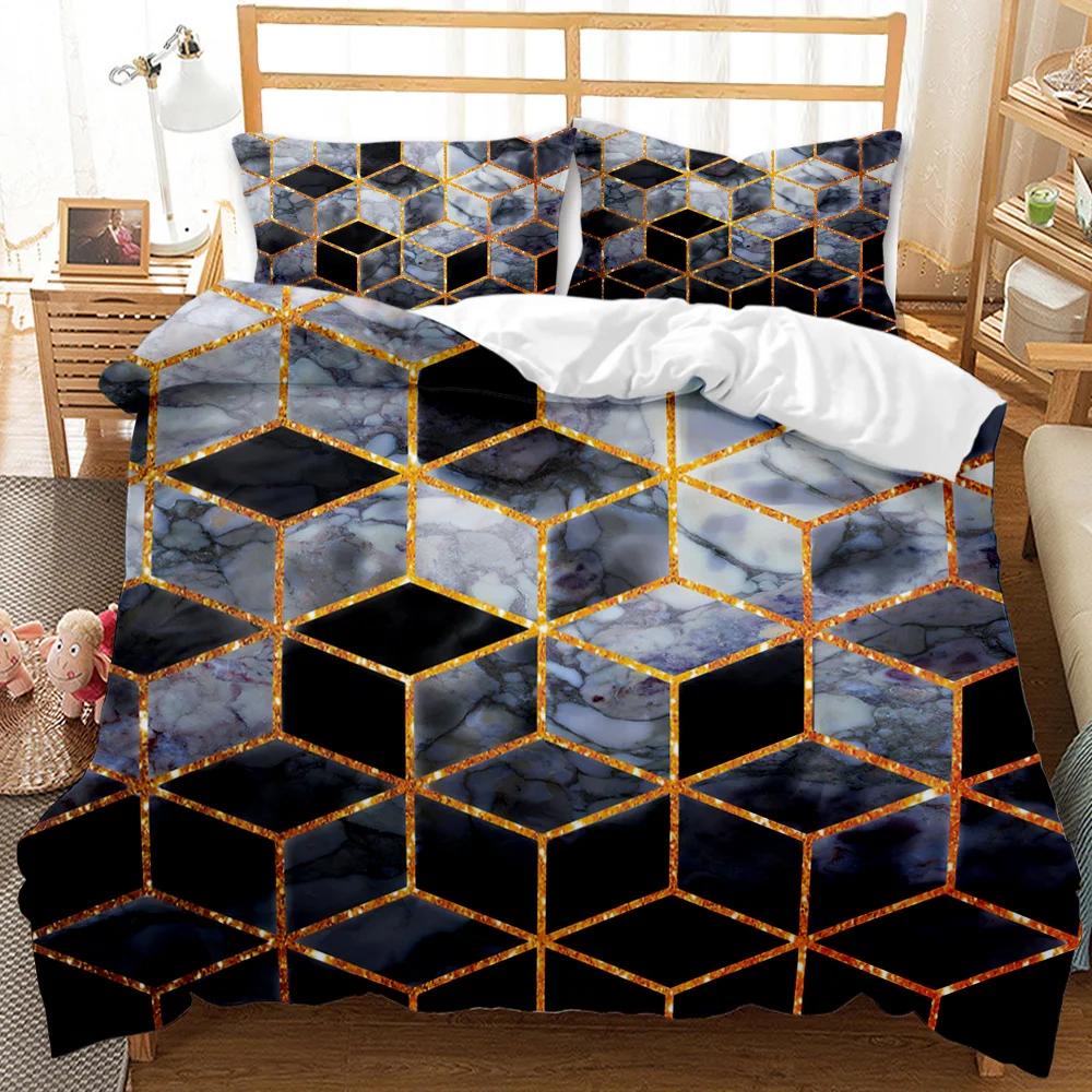 Marble Duvet Cover Set Black White Gold Abstract Marble Texture Printed Black White Double Queen King Size Polyester Bedding Set