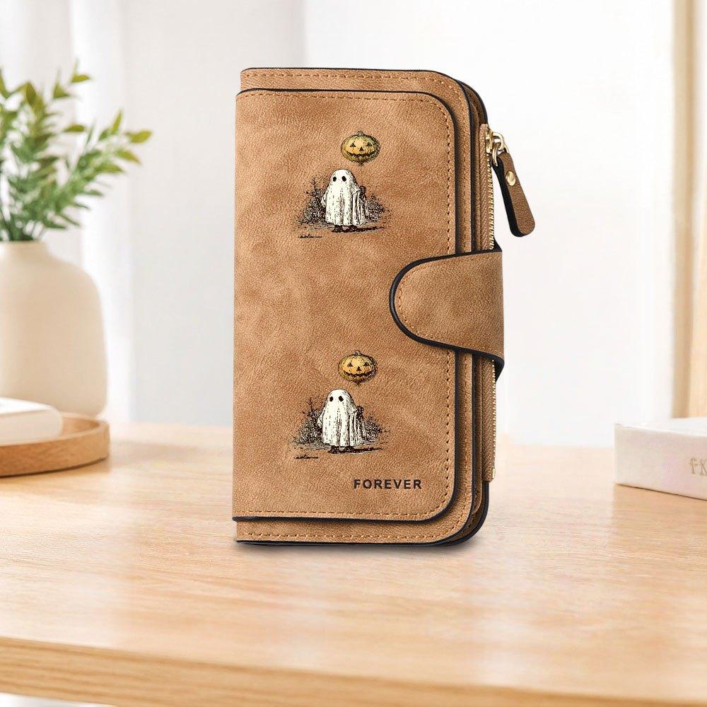 Halloween Pumpkin Ghost Long Zipper Wallet Large Capacity Card Holder Unisex Clutch Bag Fashionable Zipper Coin Purse Suitable for Daily Use Durable