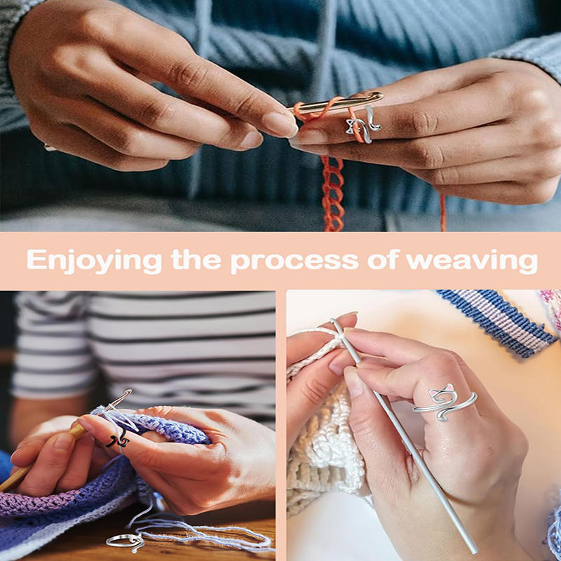 Adjustable Size Yarn Ring Cat Ears Crochet Ring Beginner Knitting Crocheting Loop Thread Wrapped Rings Tension Regulator Tool