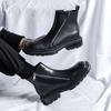 Chelsea Boots Square Toe Leather Shoes Black Ankle Boots Double Side Zipper Motorcycle Boots Stivaletti Bota De Tornozelo C1177