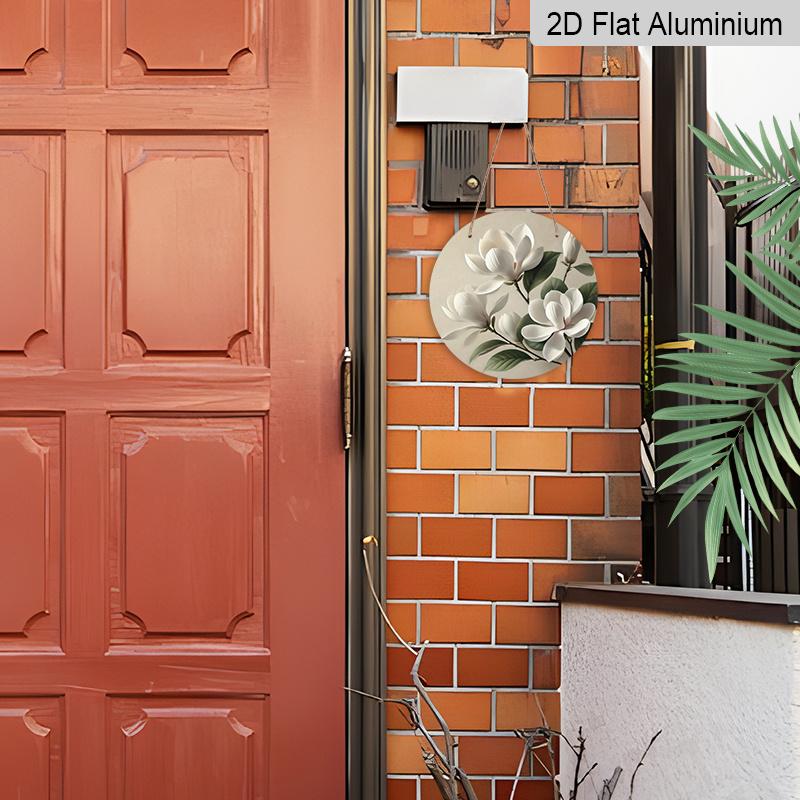 2D Flat 1pc, 8x8 In, Round Printed Aluminum Metal Signage, Magnolia Theme Decoration, Suitable for Door Decoration, Wall Decoration, Home, Room