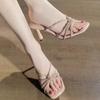 Rhinestone Crossed Stiletto High Heel Sandals Women's Summer New Square Head Fashion Versatile Slippers