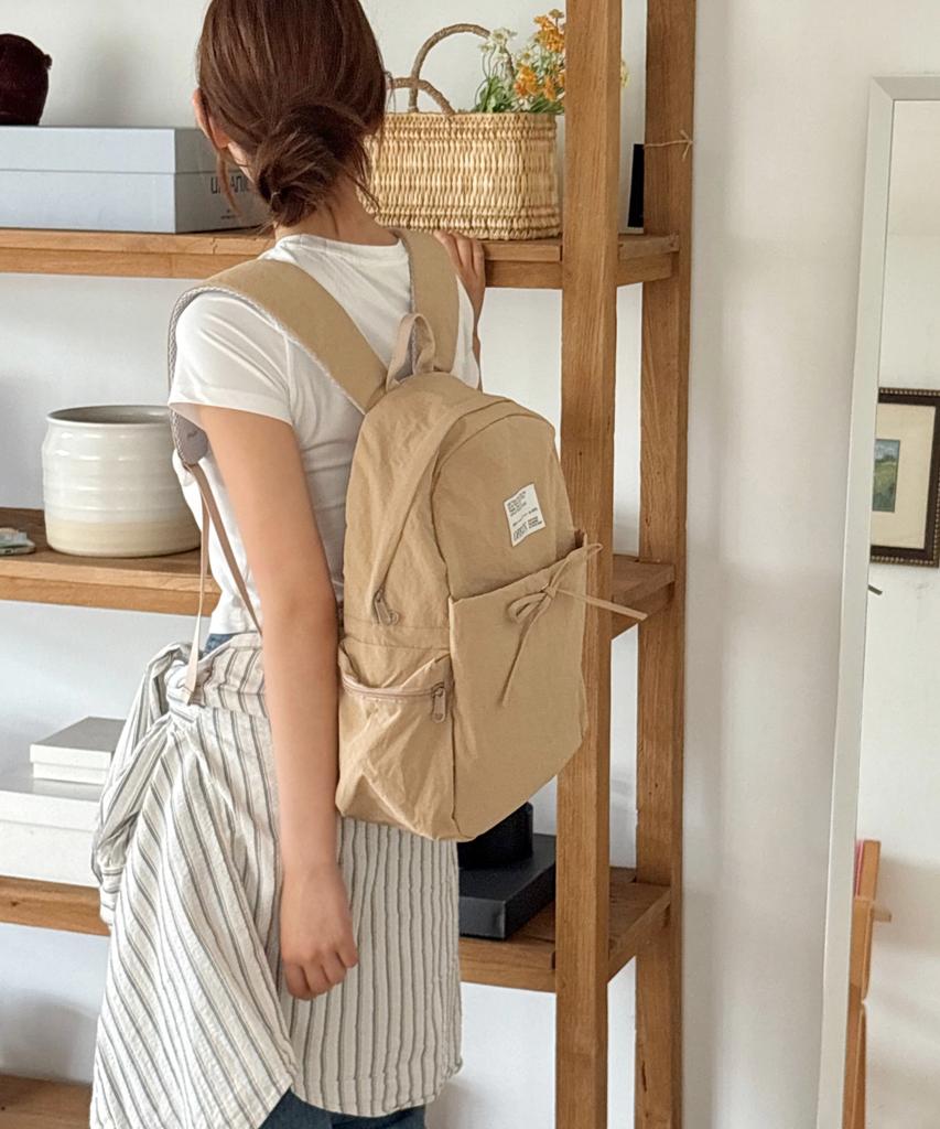 Offlin Ribbon String Backpack Beige