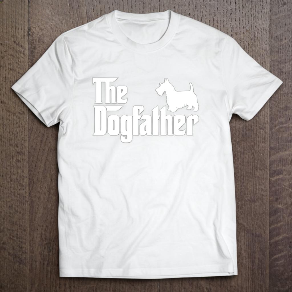 The Dogfather Scottish Terrier Silhouette Grafik T-Shirt Kurzarm Rundhals Shirt für Vatertag reine Baumwolle T-Shirt Unisex