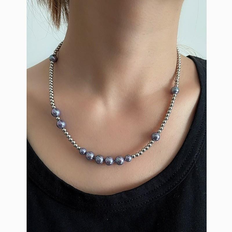 Collana a Catena con Perle in Acciaio di Titanio per Uomo Donna Hiphop Street Style Accessorio di Moda