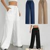 Solid Color Urban Casual Elastic Waist Straight Leg Pants Multi Color Casual Wide Leg Trousers